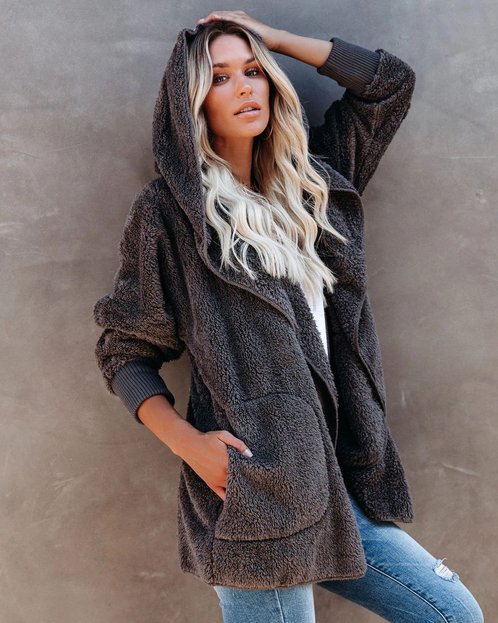 Casual Plush Hooded Cardigan Jacket