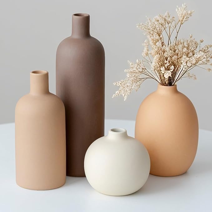 4 Piece Modern Ceramic Vase Set In Neutral Colors For Home Shelf Table Decor And Gifts 2