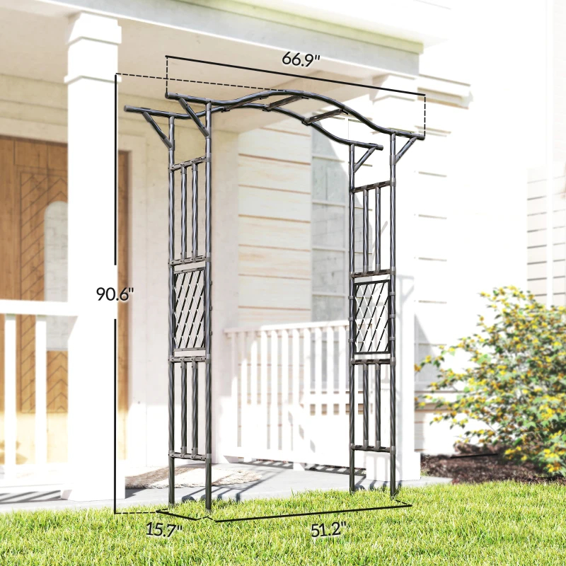 Garden Arch, PE-Coated Steel Garden Arch Trellis With Extended Top, Black