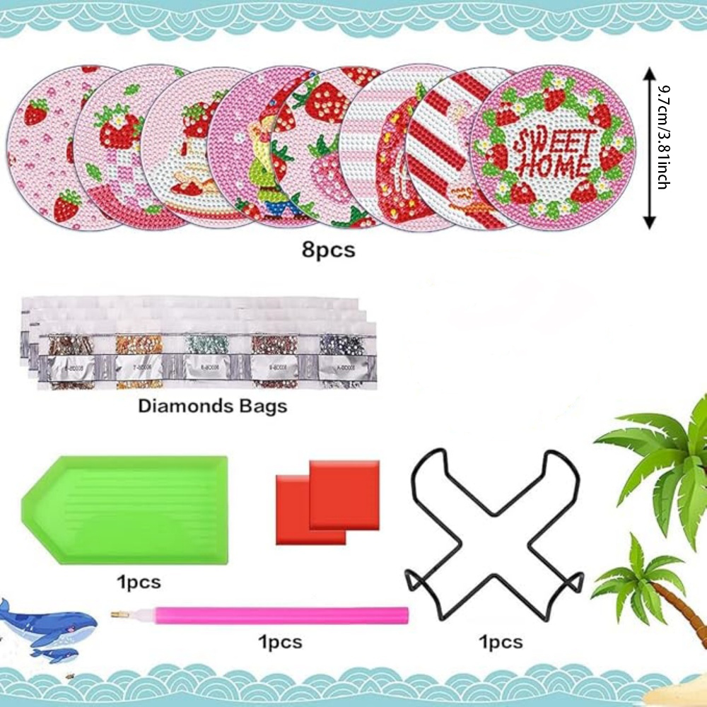 Diamond Art Drawing Coaster With Bracket, DIY Valentine's Day Pattern Diamond Art Coaster, Suitable For Adults And Beginners Diamond Drawing Kit, Diamond Kit Craft Supplies, Exquisite Gifts F