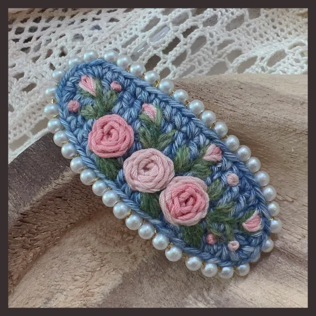 Retro Heavy Industry Pearl Three dimensional Embroidery Wool Hair Clip Roulan Rose - Shop at LoveMi