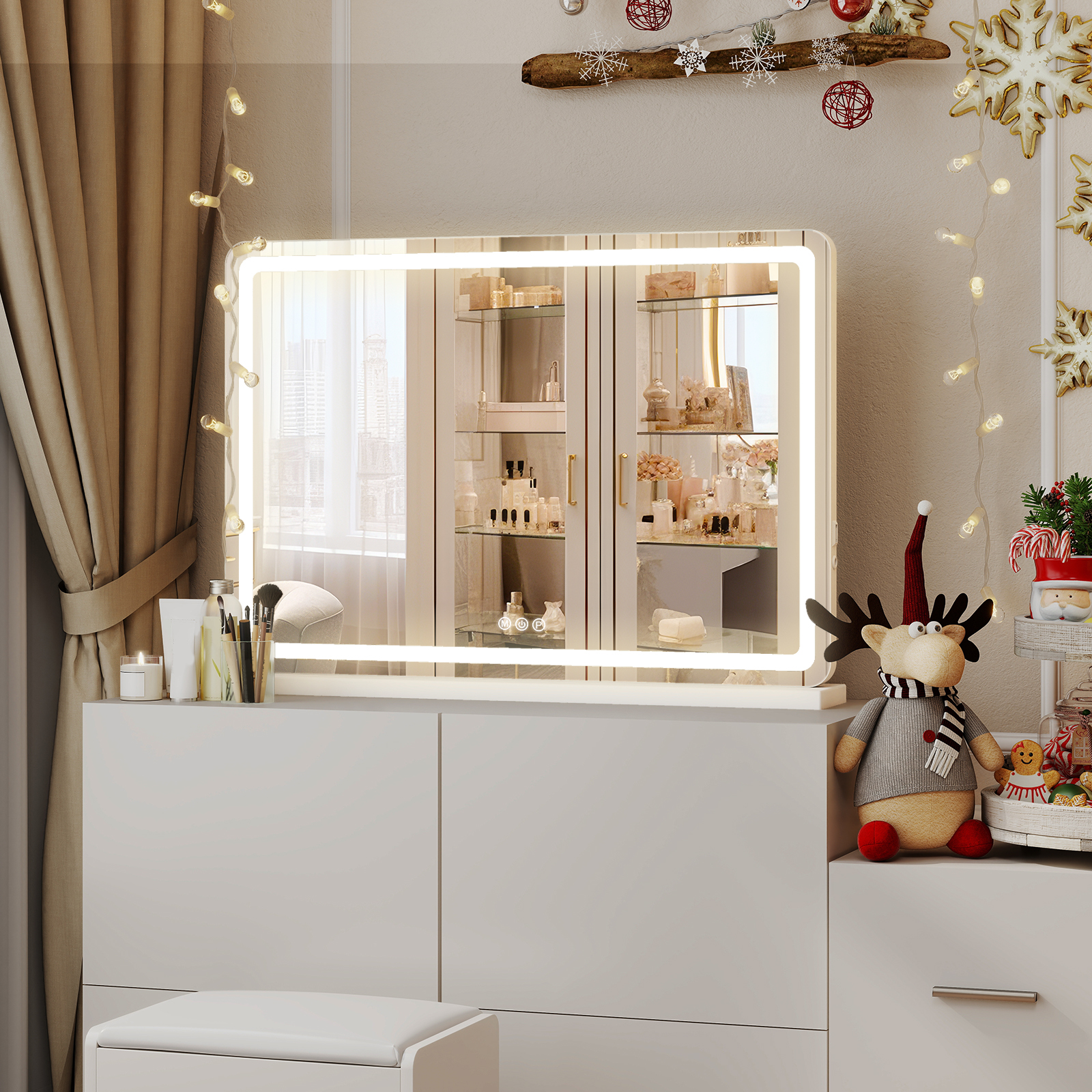 Vanity Mirror With Lights, LED Makeup Mirror With Dimmable 3 Color Modes, Touch Screen Control Vanity Based Mirror Desk Mirror Square White — foto 18