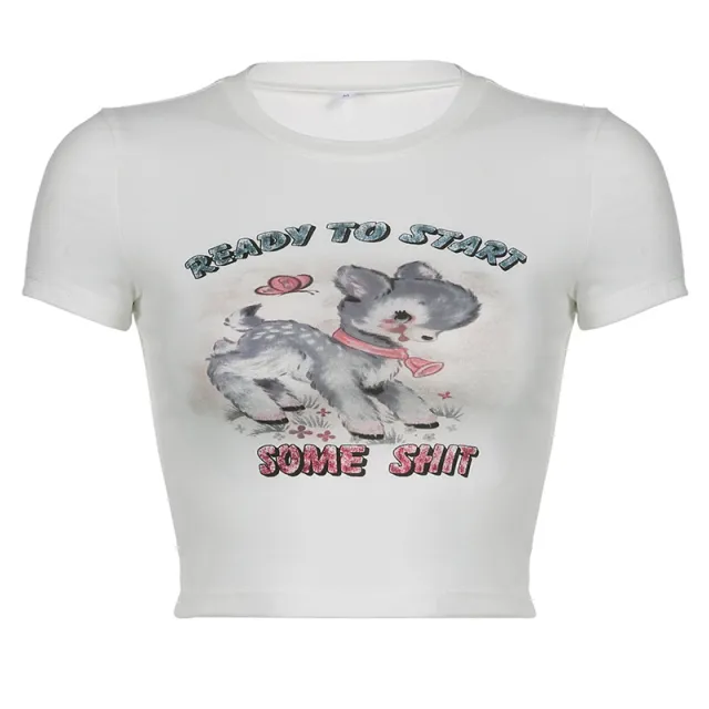 Summer Girls Cute Print Short Sleeve T Shirt White - Shop at LoveMi