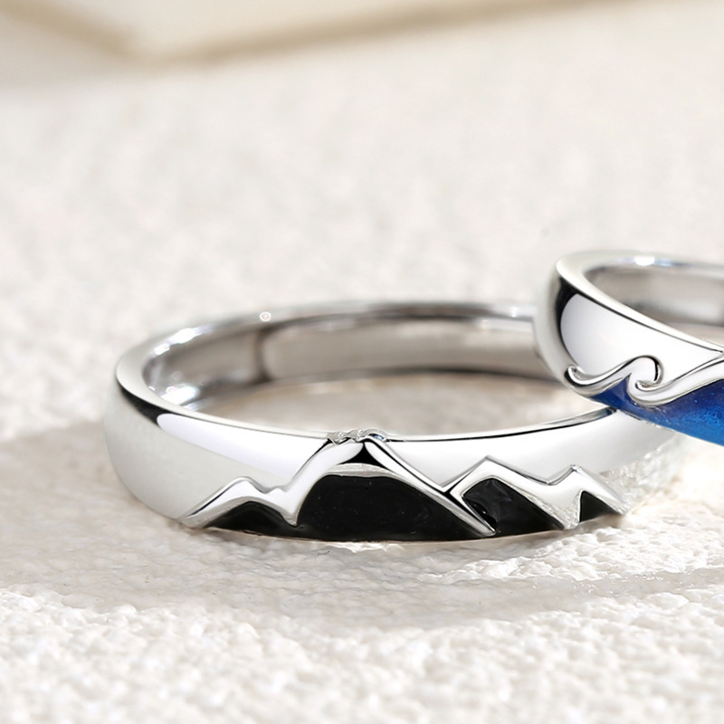 Title 4, Mountain And Sea Love Pattern Male And Female Ring