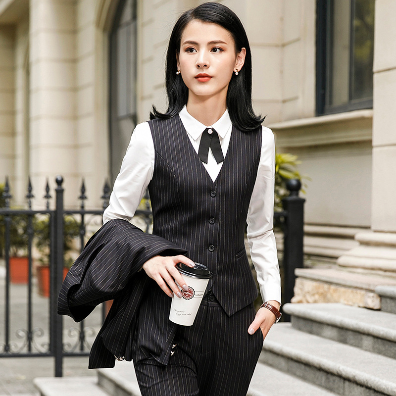 Hotel Overalls Striped V Neck OL Professional Skirt Tooling