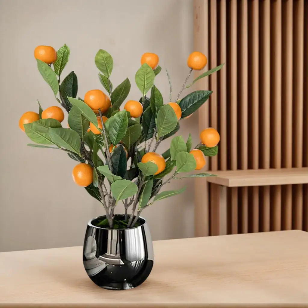 Artificial Orange Tree With Silver Planter Faux