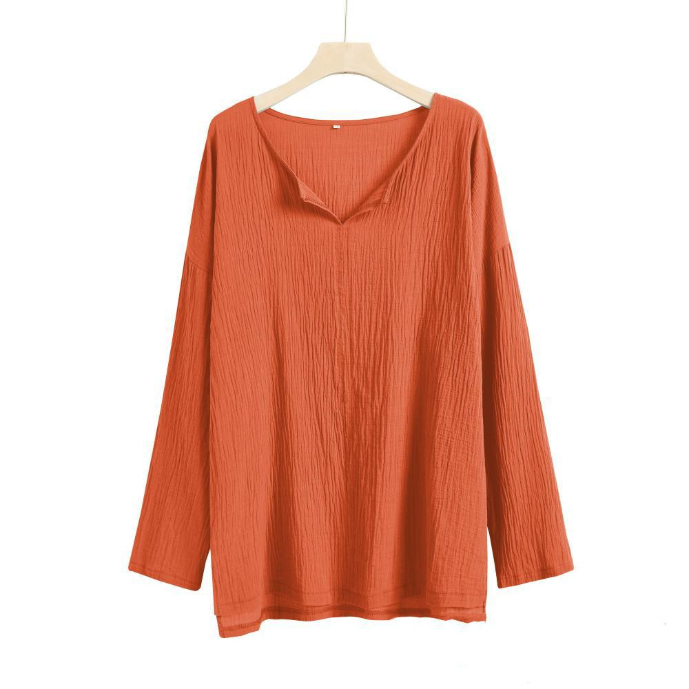 Autumn T-shirt Men's Long-sleeved Youth Chinese Style Cotton And Linen Solid Color Clothes