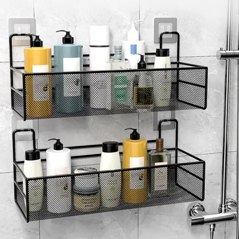 Wall-Mounted Bathroom Shelf No Drill Shower Shampoo Organizer Toilet