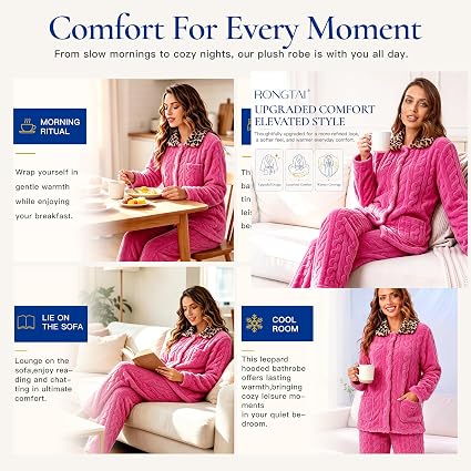 RONGTAI Leopard Button Down Pajama Set Long Sleeve Plush Fleece PJs — image 10