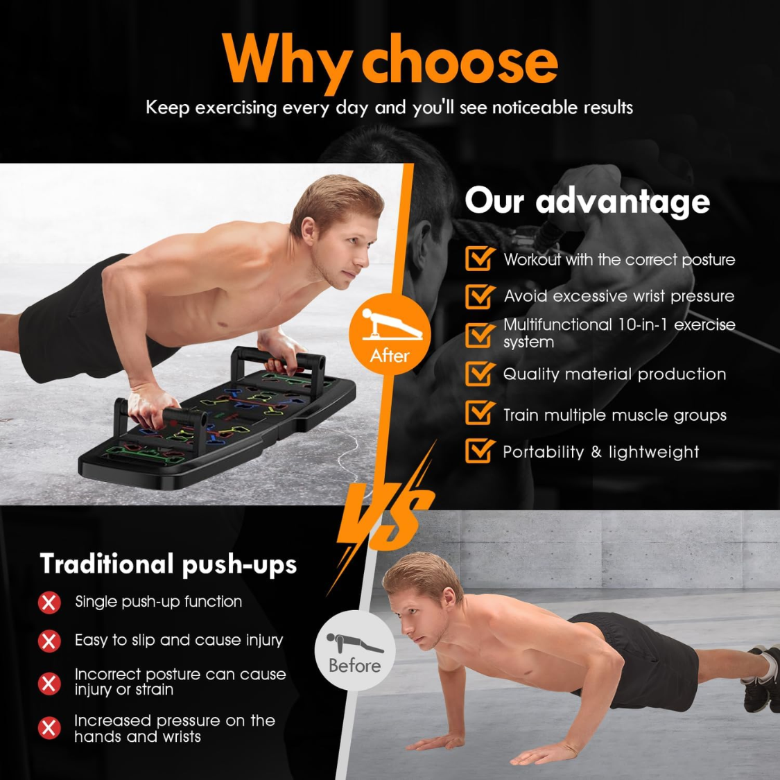 PUsh Up Board,Home Gym,Portable Exercise Equipment,Pilates Bar And 20 Fitness Accessories With Resistance Bands And Ab Roller Wheel,Full Body Workout — foto 4