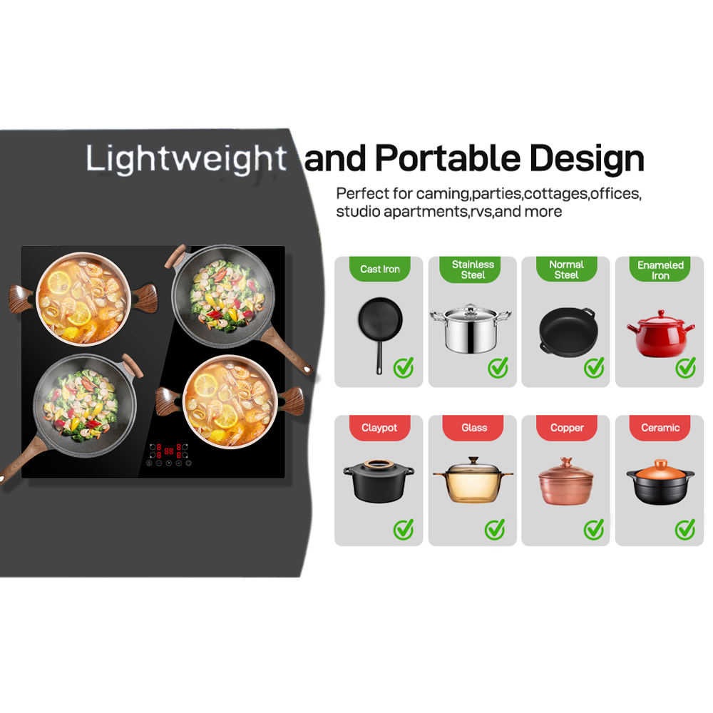 DTL-6000W 60cm Ceramic Hob 4 Zone Black Glass Built-in