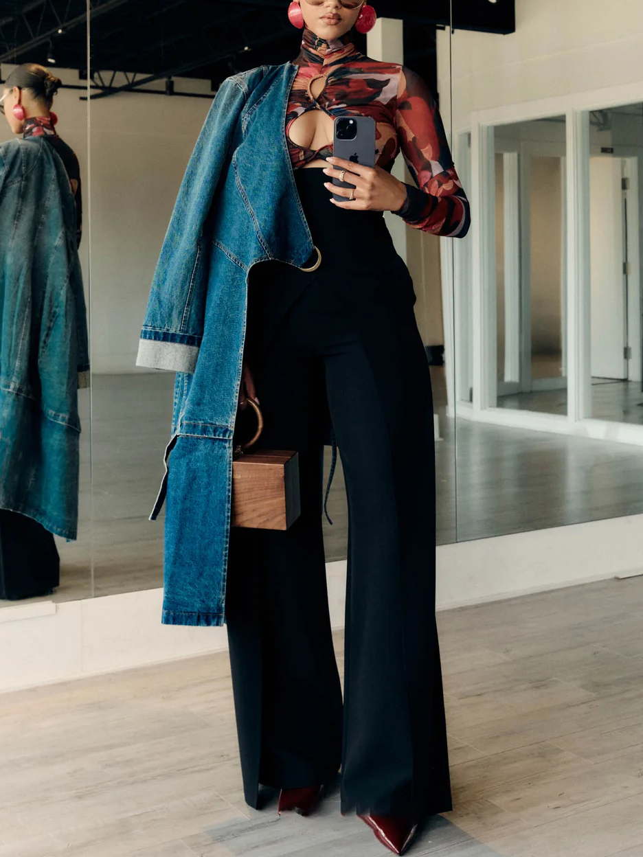 Abstract Print Cut-out Ruched Bodysuit