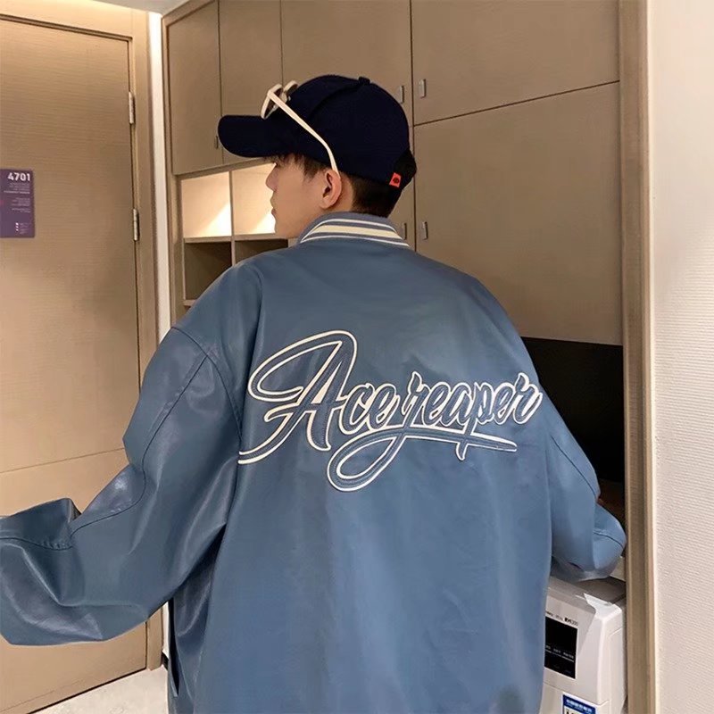 PU Leather Jacket Men's Plus Size Simple And Handsome