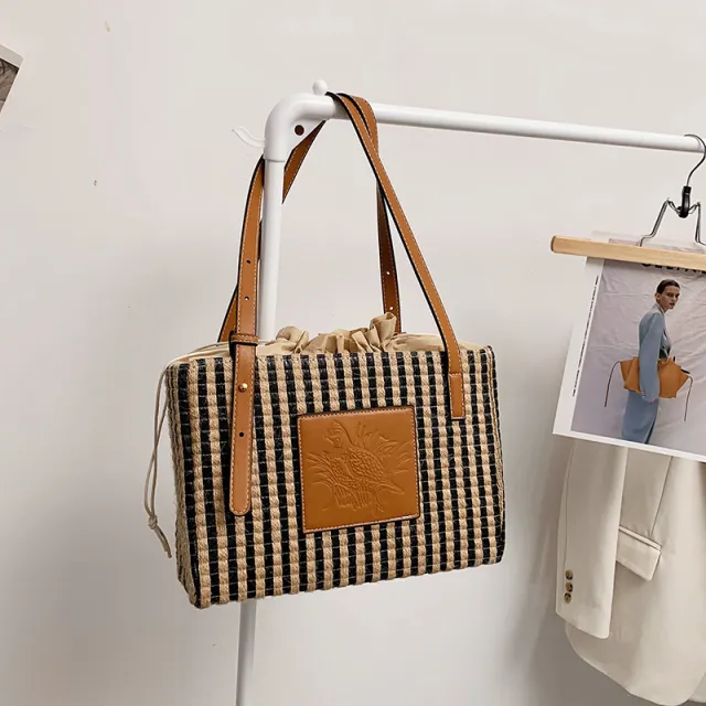 Fake Stripe Tote Shoulder Bag Black - Shop at LoveMi