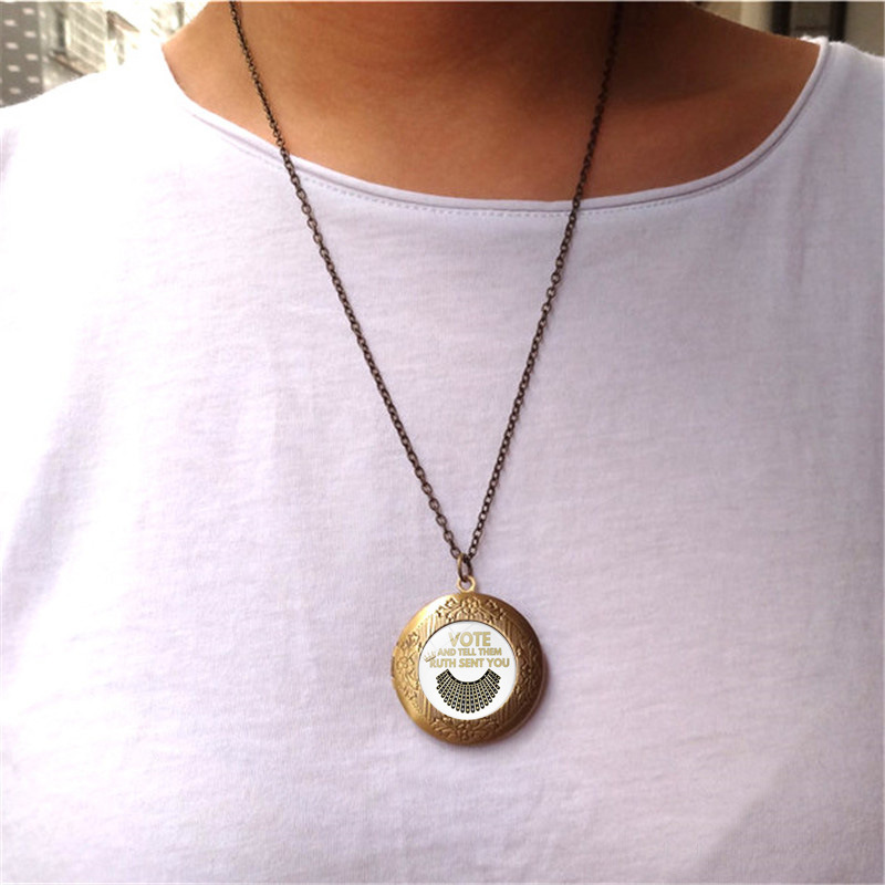 Female Justice Ginsburg Time Stone Photo Box Pendant Necklace