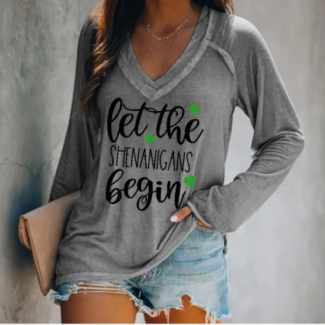 Women's Long sleeved V neck T shirt Grey - Shop at LoveMi
