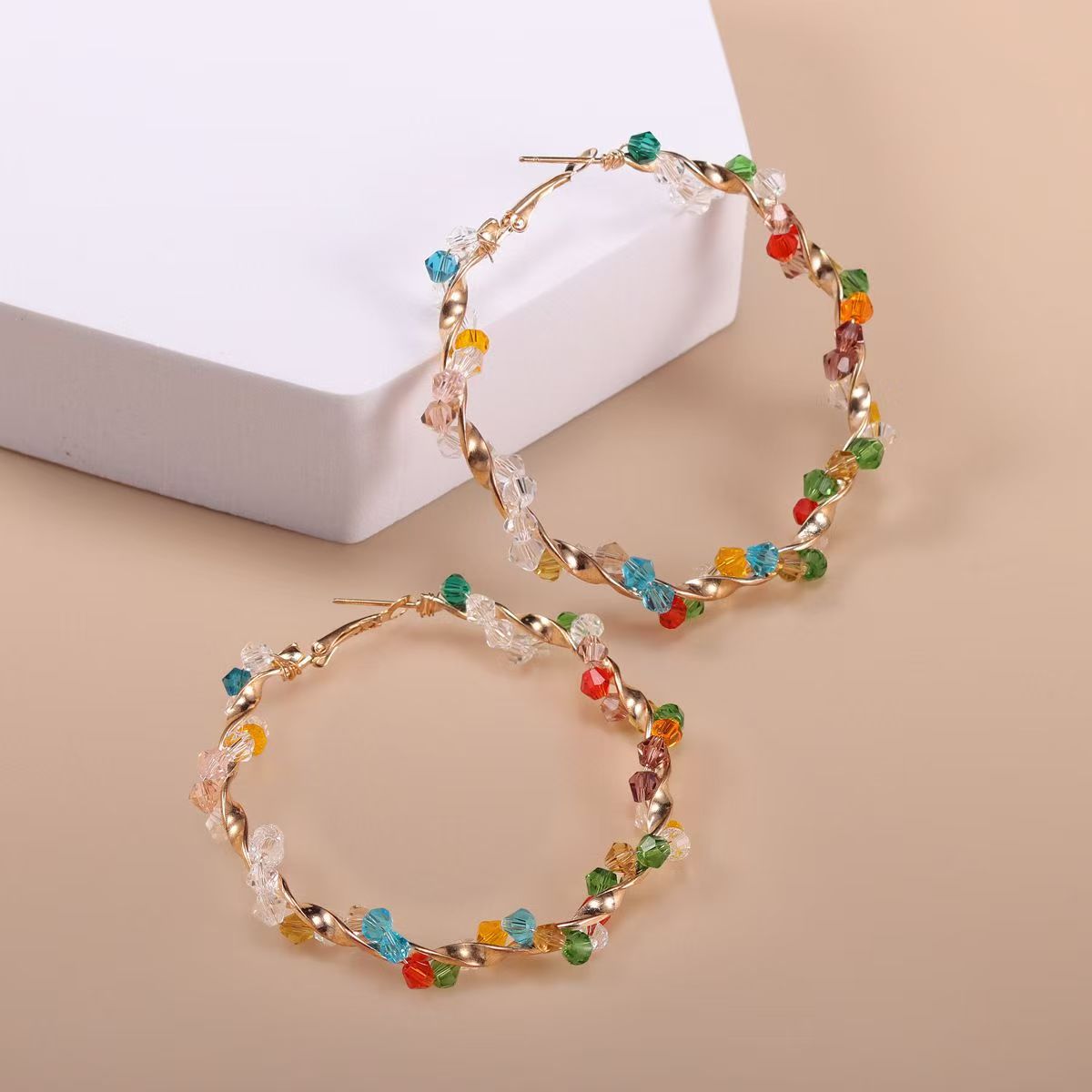 New Zircon European Handmade Colorful Crystal Earrings, Niche Design Big Hoop Earrings Jewelry Gift For Women