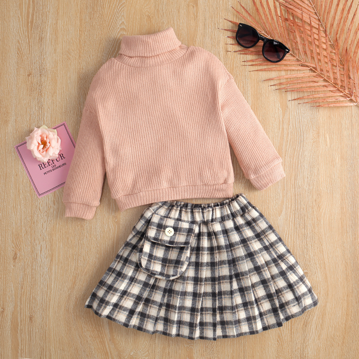 New Girls' Turtleneck Sweater Long-sleeved Sweater Two-piece Set