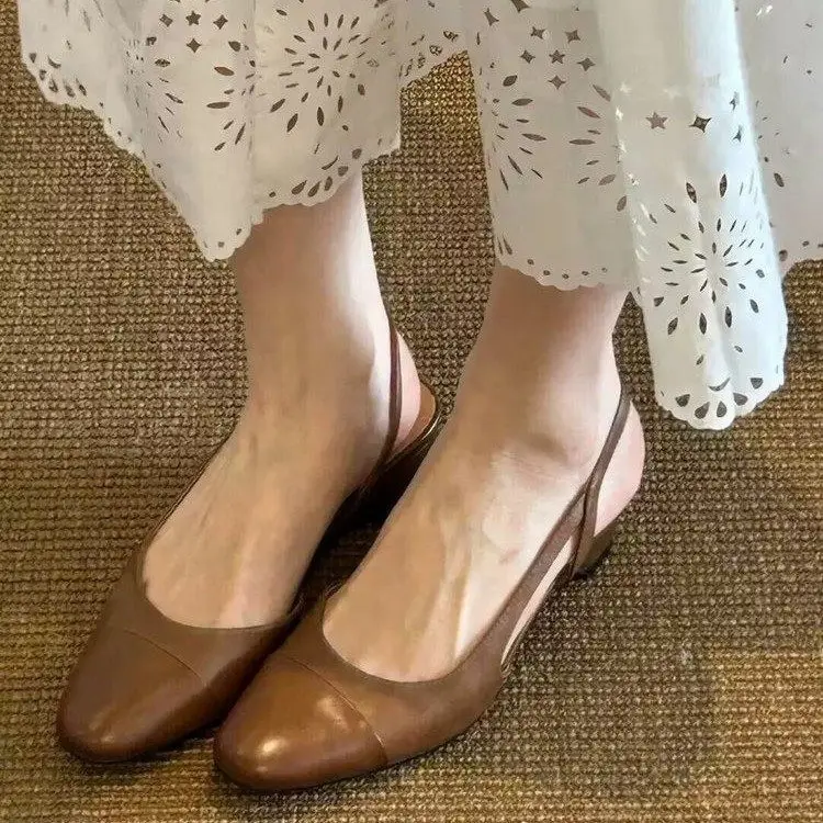 Women Vintage Minimalist Cap Toe Spliced Slingback