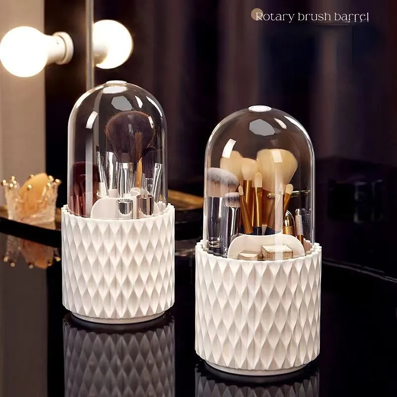360 Rotating Large Capacity Transparent Makeup Brush Storage Pen Holder Acrylic Dust With Lid Desktop Cosmetic Storage Box – image 7
