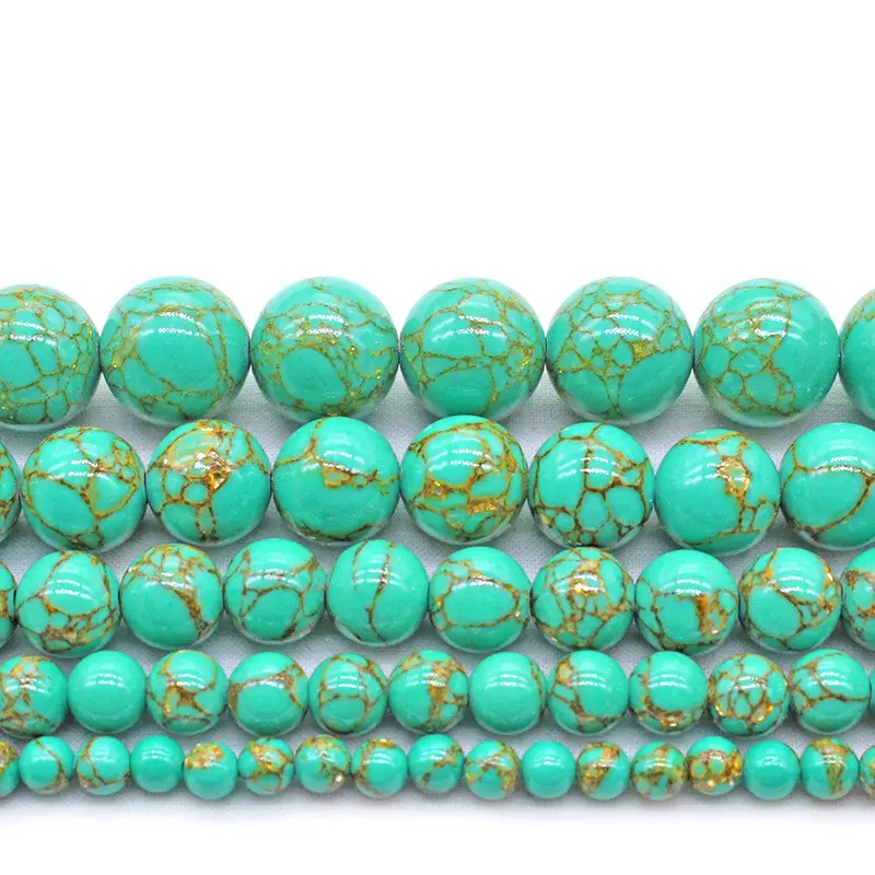 Natural Gold Wire Green Turquoise Diy Handmade Round Bead