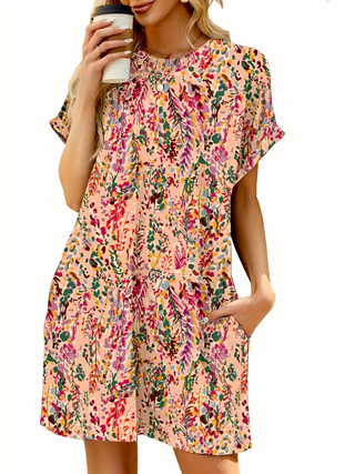 Short Sleeve Printed Pocket Dress