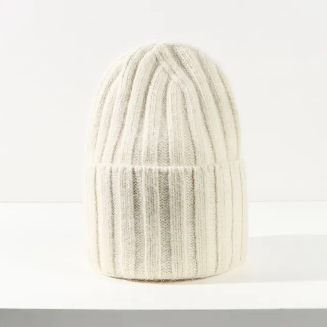 Korean Version Of The Versatile Knitted Hat Japanese Rabbit Hair Vertical Strip Aging Beige - Shop at LoveMi
