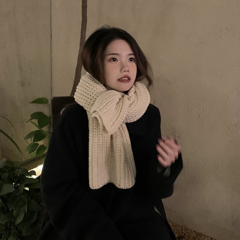 All-match Winter Thickened Warm Solid Color Thick Knit Woolen Scarf Women