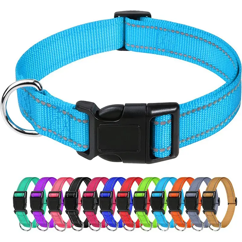 Basics Reflective Polyester Dog Collar, Adjustable Length, Quick-Release Buckle For Easy On Off