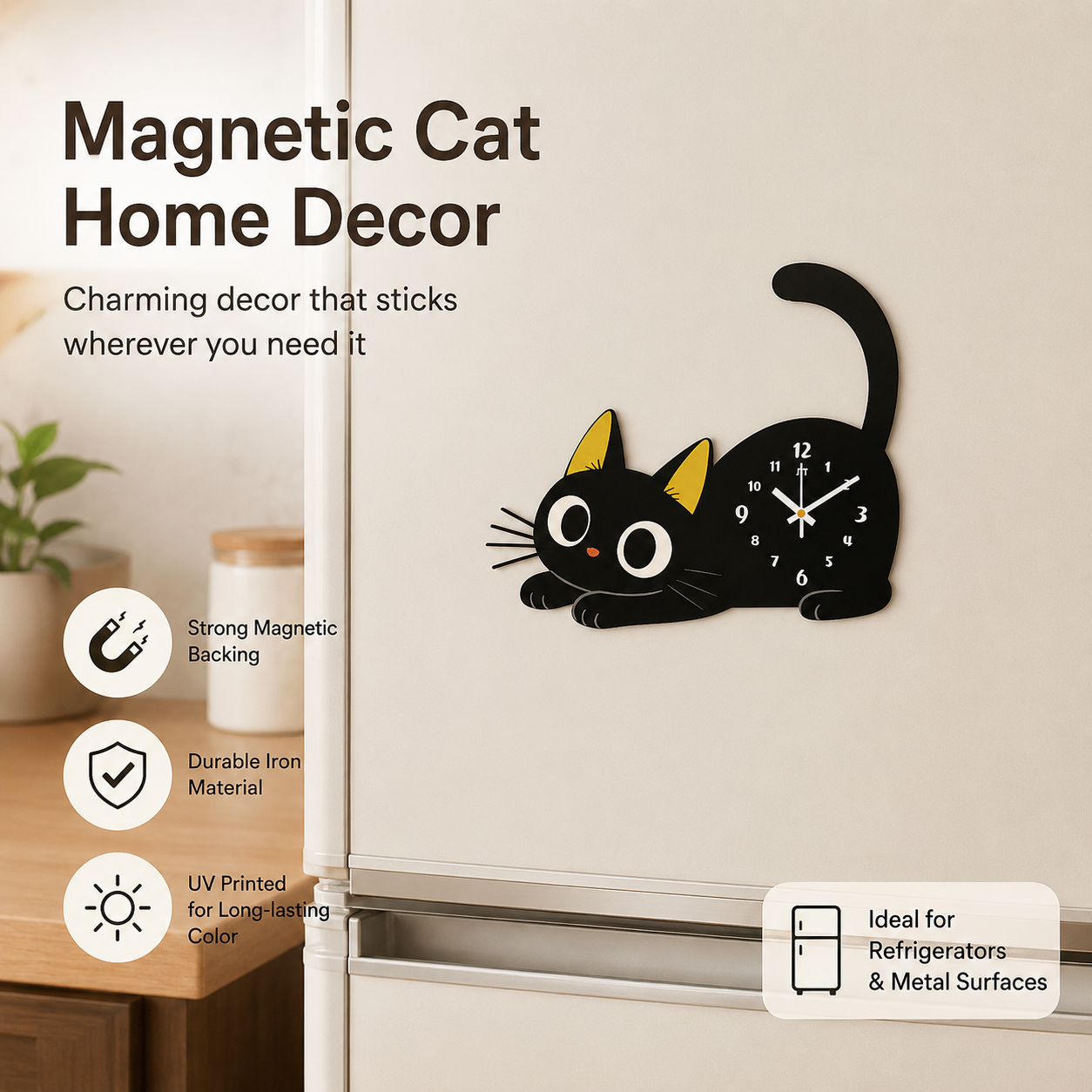 Adorable Cartoon Cat Magnetic Refrigerator Desktop Clock — foto 5