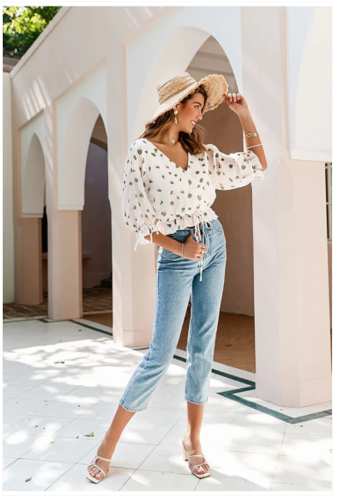 European And American Ladies Leisure And Vacation Waist Short Shirt