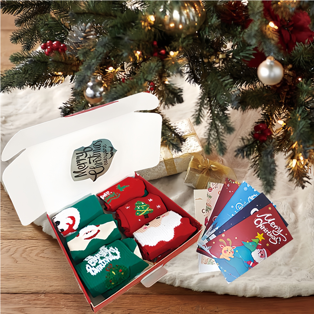 6 Pairs Christmas Crew Socks, Cute Xmas Pattern Cotton Socks, Soft Breathable Holiday Socks Gift Set For Boys Girls image 2