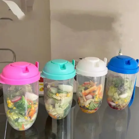 Style Salad Cup with Fork and Cover Is Portable