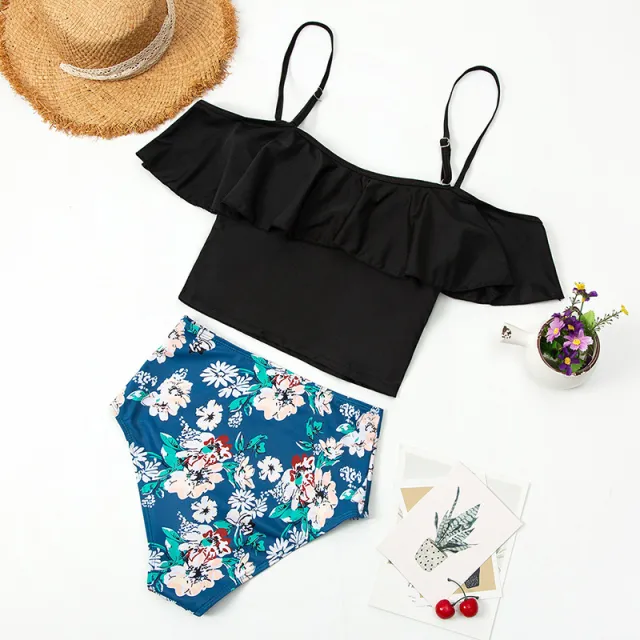 One shoulder Bikini Spa Split Off the shoulder Swimsuit Black - Shop at LoveMi