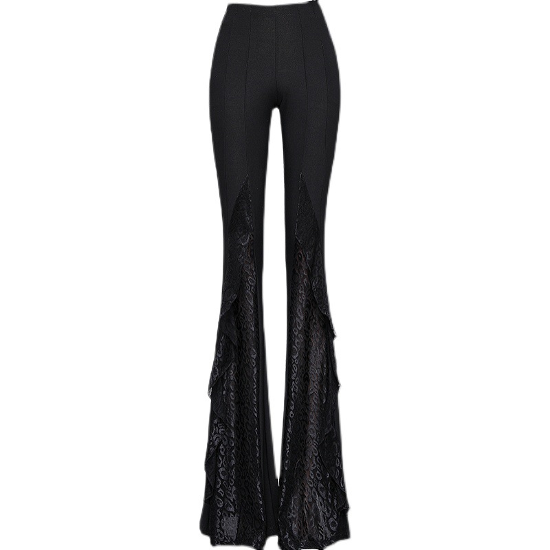 Title 1, Pantalon femme noir avec dentelle et coutures, ...