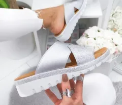 Solid Color Set Toe Beach Slippers Women's Summer Outdoor Sandals And Slippers - Silver - View 1
