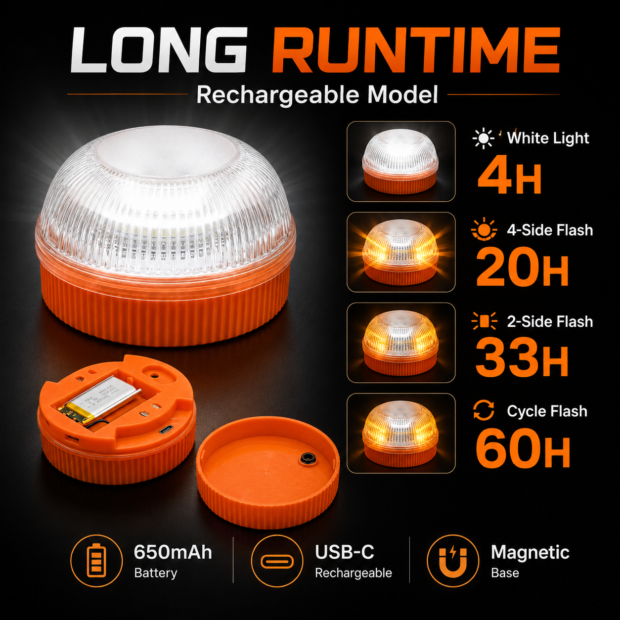Lampe de signalisation LED rechargeable pour urgence route 2