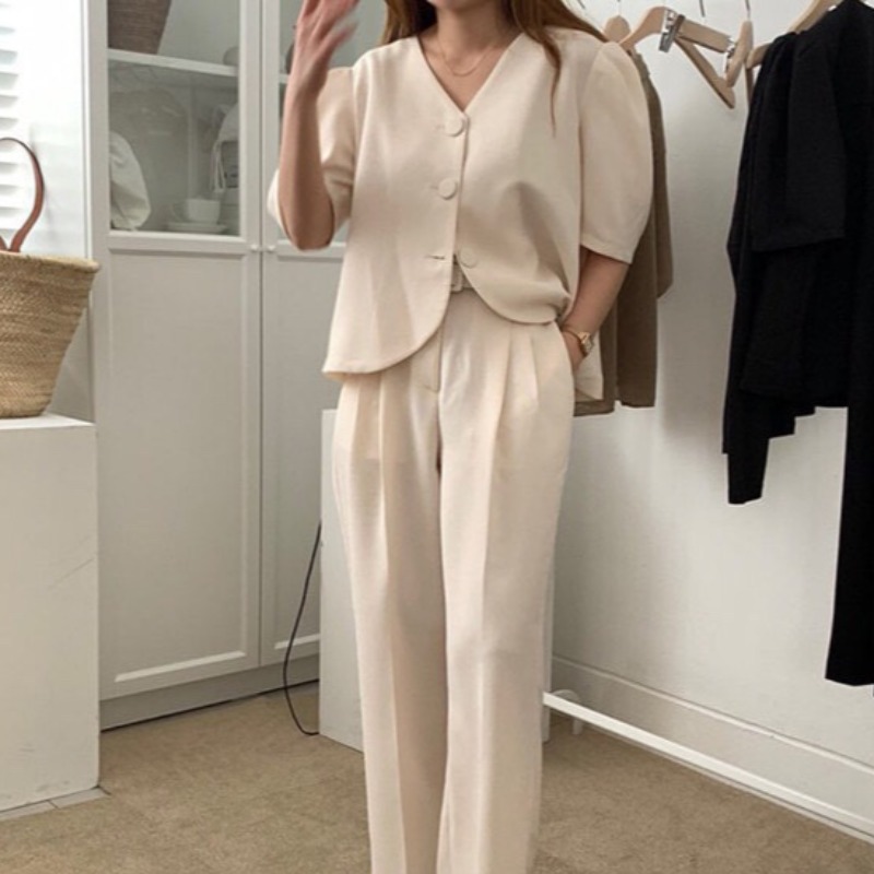 Retro Single-breasted Shirt And High-waist All-match Trousers