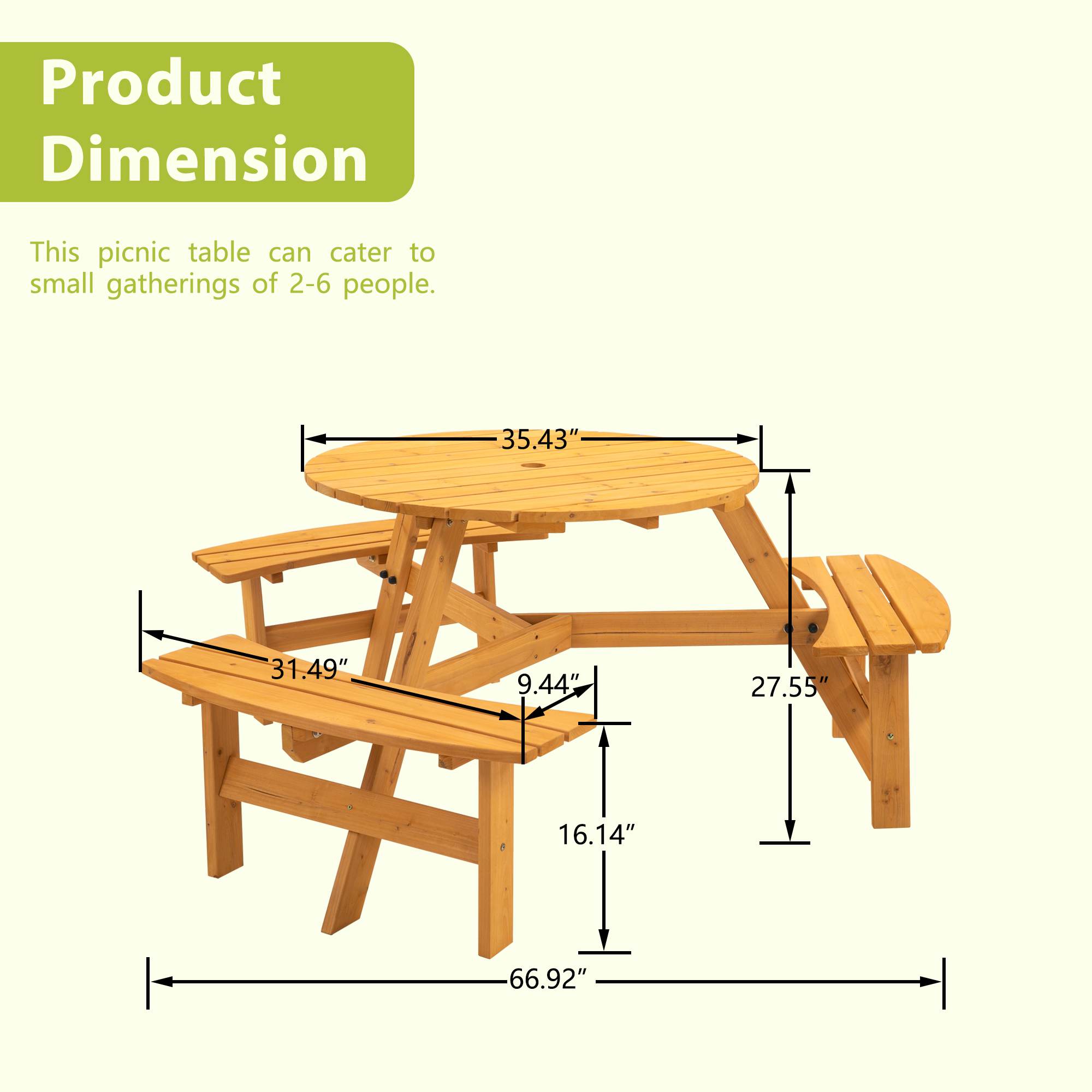 Circular Outdoor Wooden Picnic Table For Patio, Backyard, Garden, DIY 6Person Natural - Shop at LoveMi