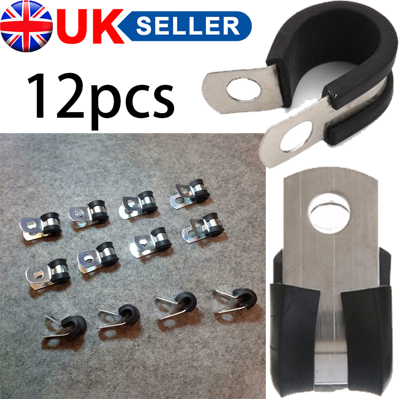 12Pcs Brake Pipe Tube Clips Rubber Lined Steel P Clips 3 16 Lines Brake Parts