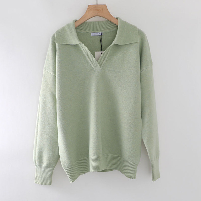 Autumn Winter Polo Collar Oversize Thick Sweater Pullovers - Image 8