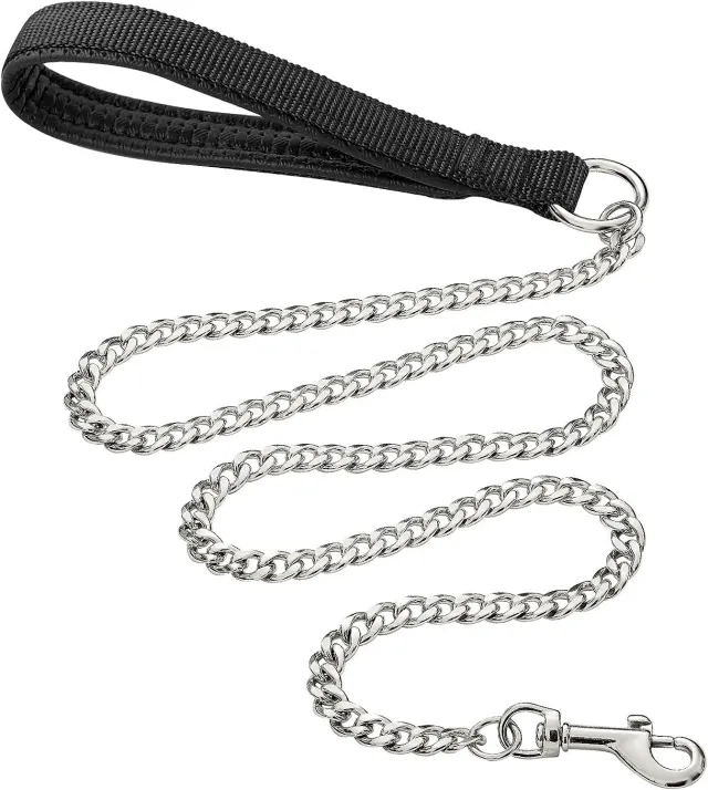 Heavy Duty Metal Dog Leash Chew Proof Pet Leash Chain With Soft Padded Handle For Large Medium Size Dogs Black - Shop at LoveMi
