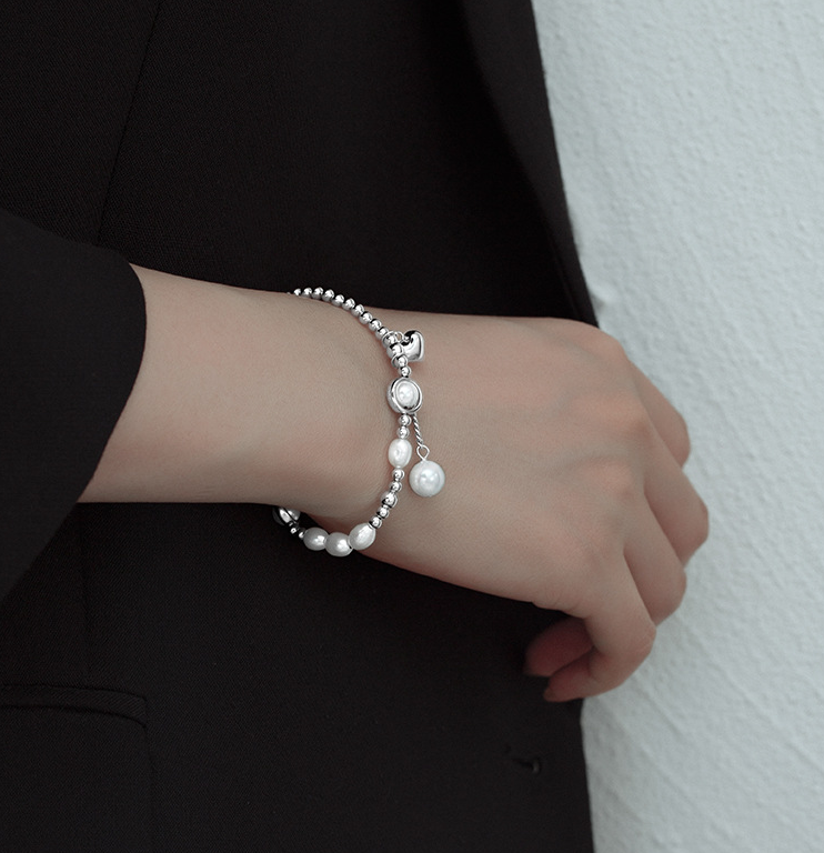 S925 Silver Pearl Light Bead Love Bracelet Temperament Heart Shape