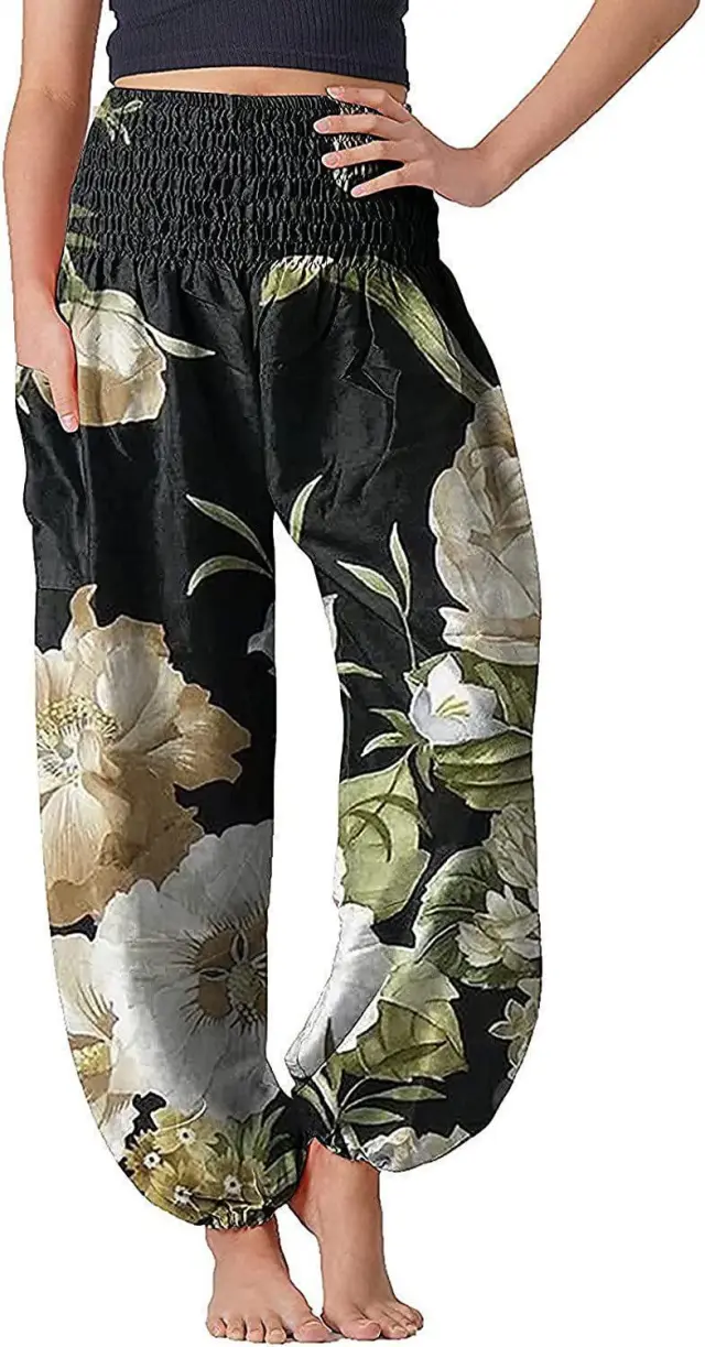 Women's Bloomers Bohemian Print Long Pants Black - Shop at LoveMi