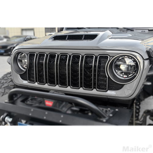 Front Mesh Grille Grid Grill For 2018 2024  Wrangler Rubicon Sahara Sport JL JT Grill With Camera Hole Black Plastic