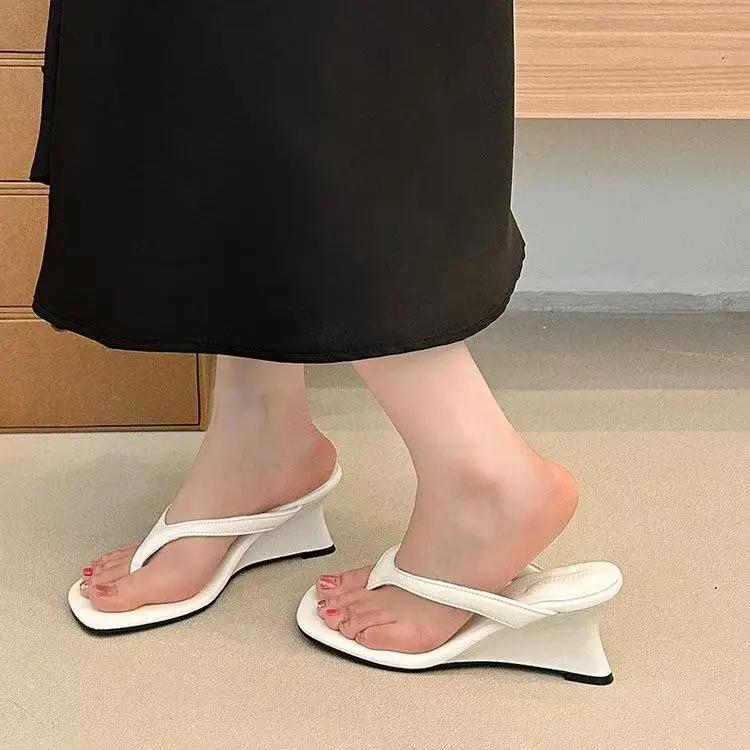 Women French Style Thong Wedge Slippers