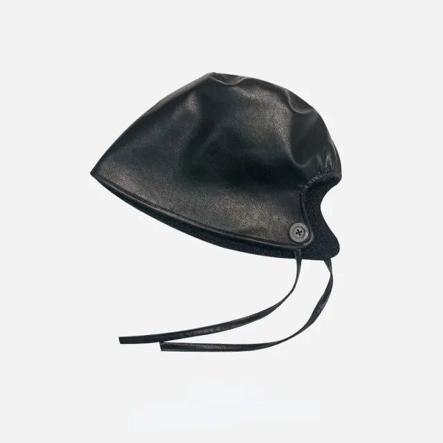 Lace Up Basin Hat With Rear Split PU Leather Black - Shop at LoveMi