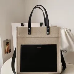Classic Solid Color Canvas Tote Bag Large Capacity - Black - View 1