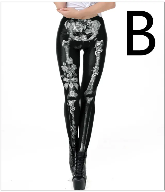 Halloween Night Skull Frame Digital Print Sexy Leggings B M - Shop at LoveMi