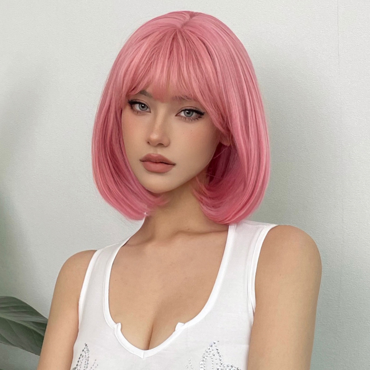 Title 1, Sweet Wig Pink Bangs Short Straight Hair